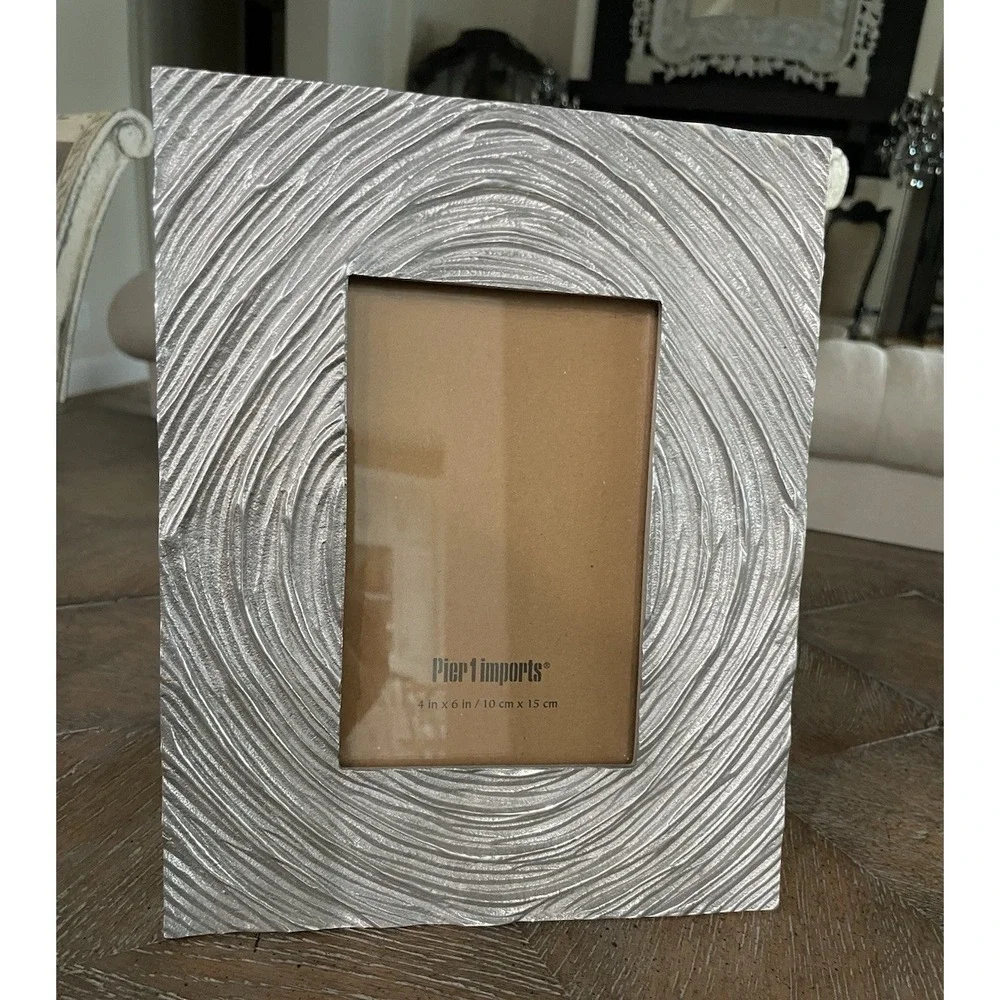 Vtg Pier 1 Contemporary Pewter Swirl Picture‎ Frame 7.5x9.5